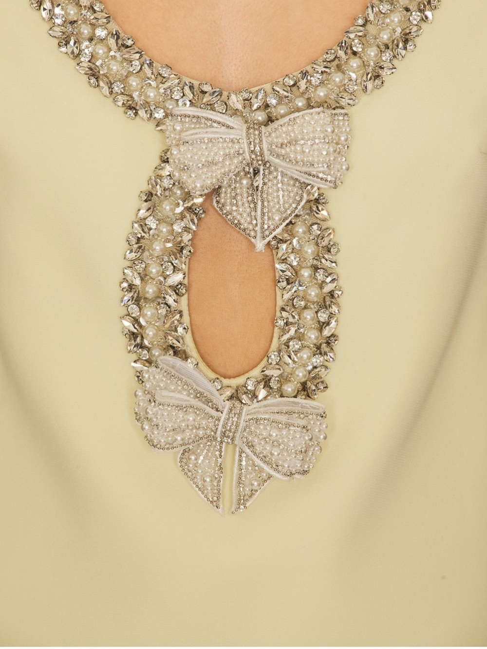 Self-Portrait Cream Crepe Bow Mini Dress with Jeweled Scoop Neck - Picture 3 of 3
